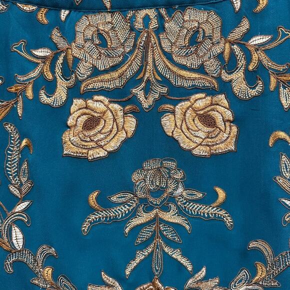 Yoana Baraschi Rosette Skirt Size 14 Turquoise with Golf Floral Embroidery Lined - Picture 3 of 13